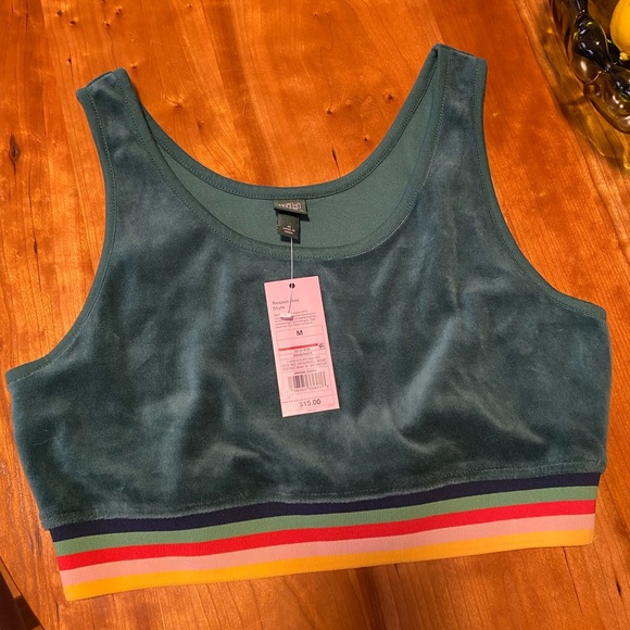 NWT Wild Fable Velour Cropped Top-Green - Picture 3 of 5